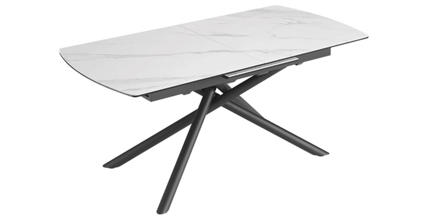 Table de salle à manger OPHIRA – Extensible 180 à 230 cm – Effet marbre blanc – Pieds métal – Style contemporain