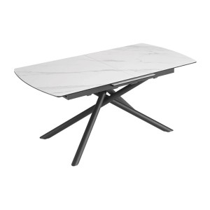 Table de salle à manger OPHIRA – Extensible 180 à 230 cm – Effet marbre blanc – Pieds métal – Style contemporain