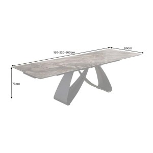 Table de salle à manger ZAREL – Extensible 180 à 260 cm – Céramique et verre trempé – Aspect marbre gris taupe