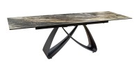 Table de salle à manger ZAREL – Extensible 180 à 260 cm – Céramique et verre trempé – Aspect marbre gris taupe