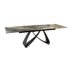 Table de salle à manger ZAREL – Extensible 180 à 260 cm – Céramique et verre trempé – Aspect marbre gris taupe