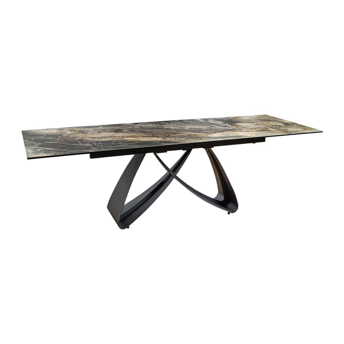 Table de salle à manger ZAREL – Extensible 180 à 260 cm – Céramique et verre trempé – Aspect marbre gris taupe