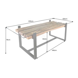 Table de salle à manger RAFTA – Rectangulaire 220 cm – Bois, métal et verre – Style industriel