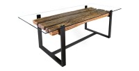 Table de salle à manger RAFTA – Rectangulaire 220 cm – Bois, métal et verre – Style industriel