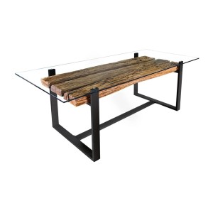 Table de salle à manger RAFTA – Rectangulaire 220 cm – Bois, métal et verre – Style industriel