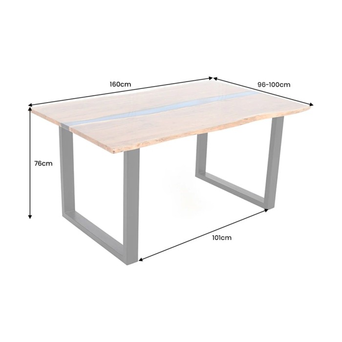 Tavolo da pranzo LAGUNA – Rettangolare 160 cm – Legno massiccio di acacia e resina epossidica blu