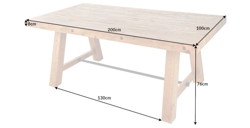 Table de salle à manger RANCHO – Rectangulaire 200 cm – Bois naturel et métal – Style rustique