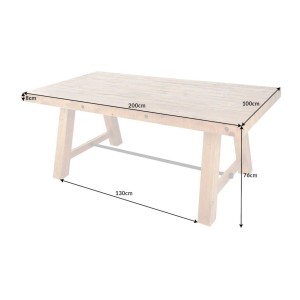 Table de salle à manger RANCHO – Rectangulaire 200 cm – Bois naturel et métal – Style rustique