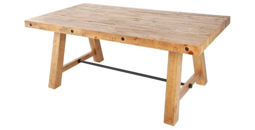 Table de salle à manger RANCHO – Rectangulaire 200 cm – Bois naturel et métal – Style rustique