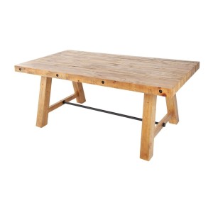 Table de salle à manger RANCHO – Rectangulaire 200 cm – Bois naturel et métal – Style rustique