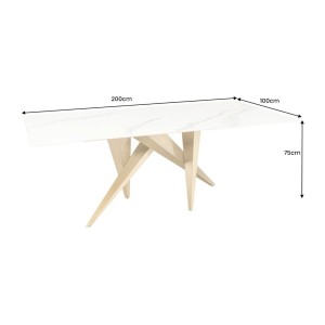 Table de salle à manger AXIS – Rectangulaire 200 cm – Effet marbre blanc – Pieds métal coloris or – Style chic