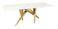 Table de salle à manger AXIS – Rectangulaire 200 cm – Effet marbre blanc – Pieds métal coloris or – Style chic