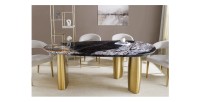 Table de salle à manger NERA – Ovale 200 cm – Plateau marbre gris – Pieds métal or – Style chic