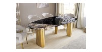 Table de salle à manger NERA – Ovale 200 cm – Plateau marbre gris – Pieds métal or – Style chic