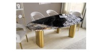 Table de salle à manger NERA – Ovale 200 cm – Plateau marbre gris – Pieds métal or – Style chic