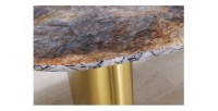 Table de salle à manger NERA – Ovale 200 cm – Plateau marbre gris – Pieds métal or – Style chic