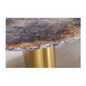 Table de salle à manger NERA – Ovale 200 cm – Plateau marbre gris – Pieds métal or – Style chic