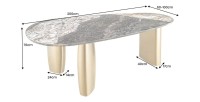 Table de salle à manger NERA – Ovale 200 cm – Plateau marbre gris – Pieds métal or – Style chic