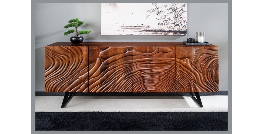 Buffet 175 cm 4 portes bois massif acacia noyer brun – Collection AXIS