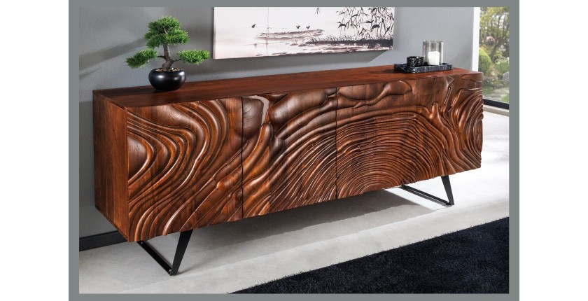 Buffet 175 cm 4 portes bois massif acacia noyer brun – Collection AXIS