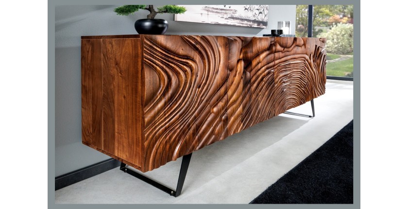 Buffet 175 cm 4 portes bois massif acacia noyer brun – Collection AXIS