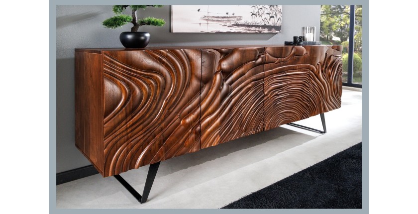 Buffet 175 cm 4 portes bois massif acacia noyer brun – Collection AXIS