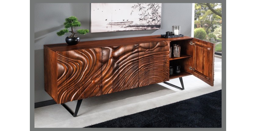 Buffet 175 cm 4 portes bois massif acacia noyer brun – Collection AXIS