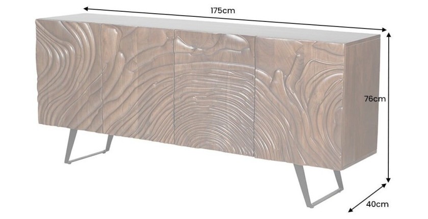 Buffet 175 cm 4 portes bois massif acacia noyer brun – Collection AXIS