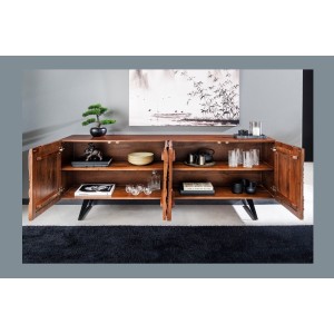 Buffet 175 cm 4 portes bois massif acacia noyer brun – Collection AXIS