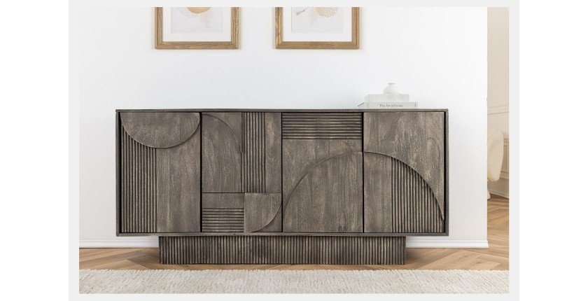 Buffet 170 cm 4 portes bois massif manguier fumé gris – Collection SÖREN