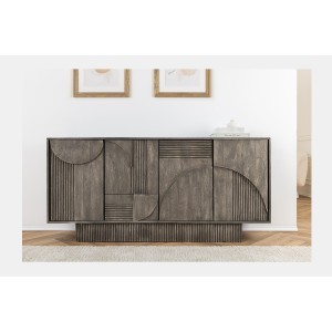 Buffet 170 cm 4 portes bois massif manguier fumé gris – Collection SÖREN