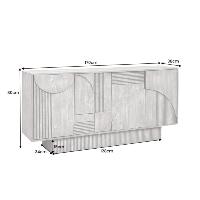Buffet 170 cm 4 portes bois massif manguier fumé gris – Collection SÖREN