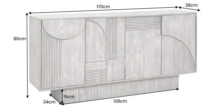 Buffet 170 cm 4 portes bois massif manguier fumé gris – Collection SÖREN