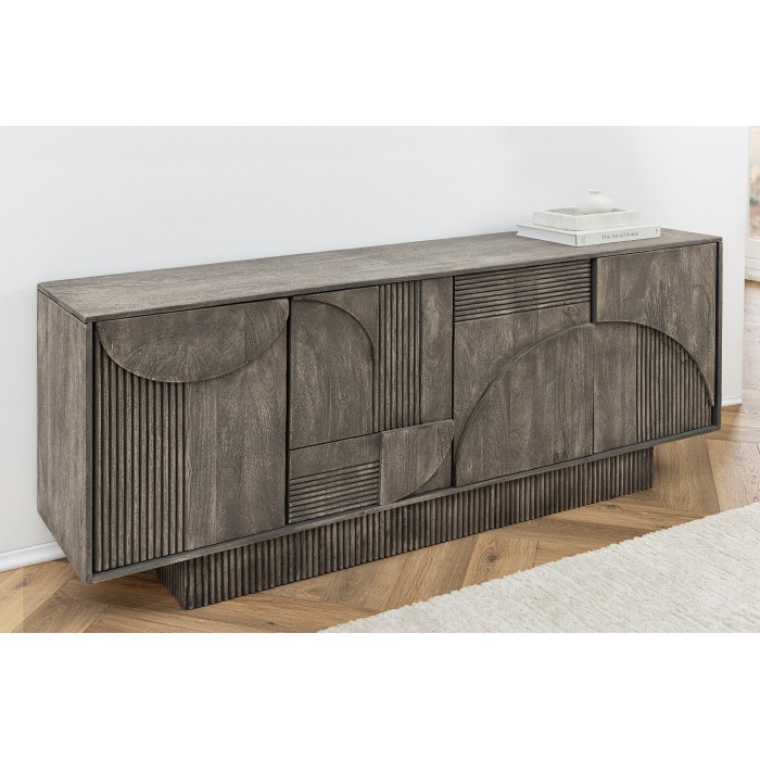 Buffet 170 cm 4 portes bois massif manguier fumé gris – Collection SÖREN