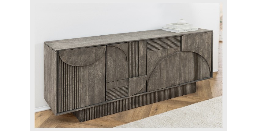 Buffet 170 cm 4 portes bois massif manguier fumé gris – Collection SÖREN
