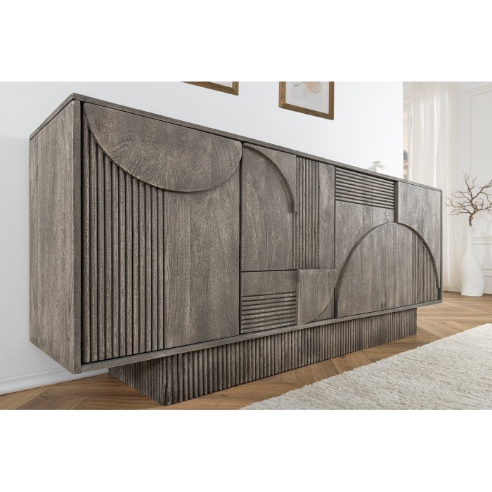 Buffet 170 cm 4 portes bois massif manguier fumé gris – Collection SÖREN
