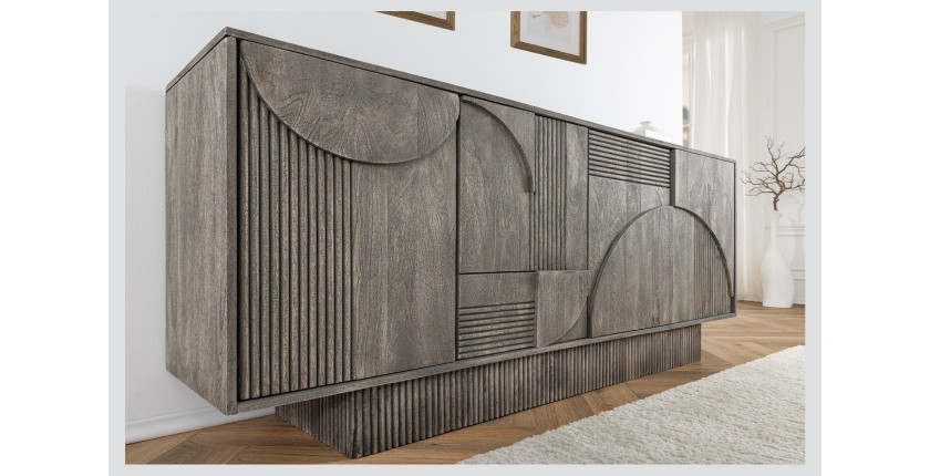 Buffet 170 cm 4 portes bois massif manguier fumé gris – Collection SÖREN