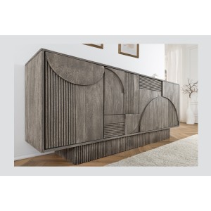 Buffet 170 cm 4 portes bois massif manguier fumé gris – Collection SÖREN