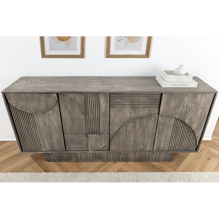 Buffet 170 cm 4 portes bois massif manguier fumé gris – Collection ORINO