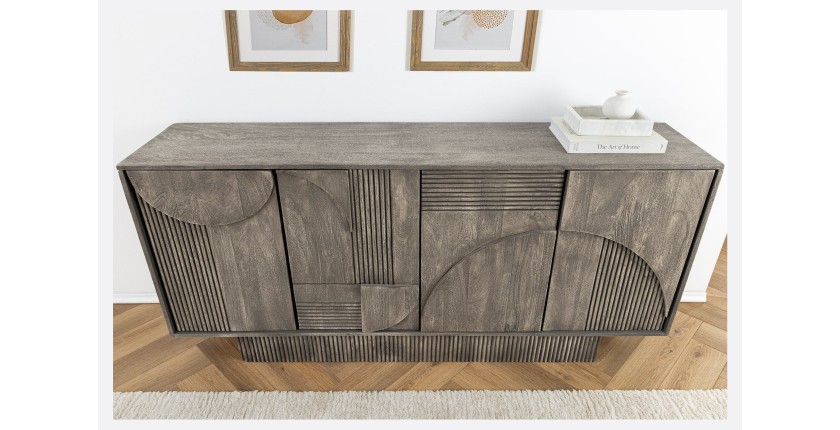 Buffet 170 cm 4 portes bois massif manguier fumé gris – Collection SÖREN