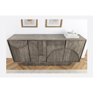 Buffet 170 cm 4 portes bois massif manguier fumé gris – Collection SÖREN