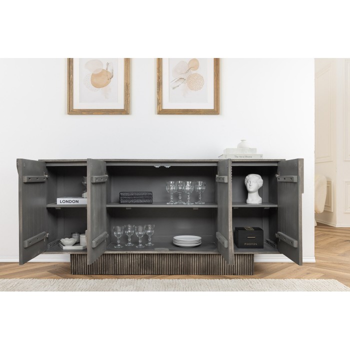 Buffet 170 cm 4 portes bois massif manguier fumé gris – Collection SÖREN