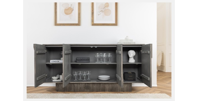 Buffet 170 cm 4 portes bois massif manguier fumé gris – Collection SÖREN