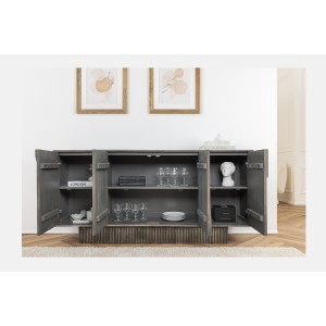 Buffet 170 cm 4 portes bois massif manguier fumé gris – Collection SÖREN