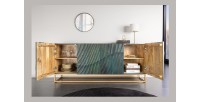 Buffet LUMBER 180 cm – Bois sculpté turquoise et doré, style design contemporain