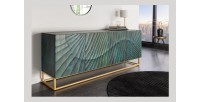 Buffet LUMBER 180 cm – Bois sculpté turquoise et doré, style design contemporain