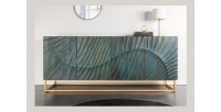 Buffet LUMBER 180 cm – Bois sculpté turquoise et doré, style design contemporain