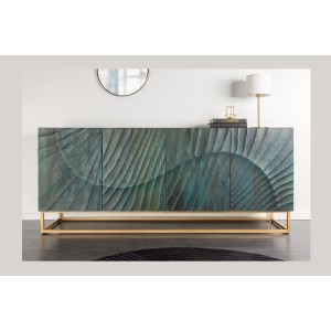 Buffet LUMBER 180 cm – Bois sculpté turquoise et doré, style design contemporain