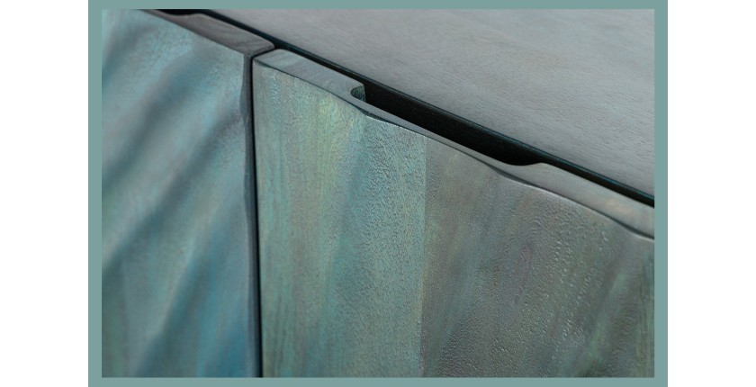 Buffet LUMBER 180 cm – Bois sculpté turquoise et doré, style design contemporain