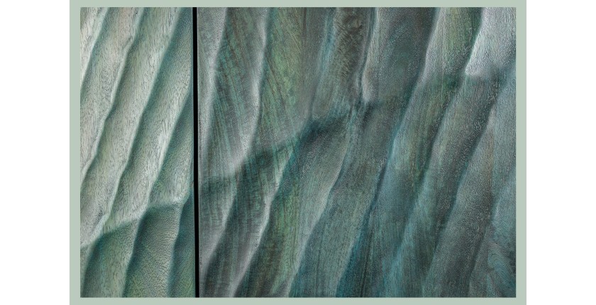 Buffet LUMBER 180 cm – Bois sculpté turquoise et doré, style design contemporain